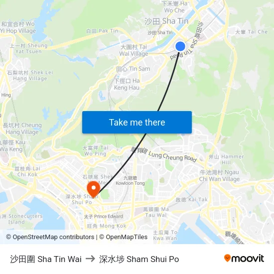 沙田圍 Sha Tin Wai to 深水埗 Sham Shui Po map