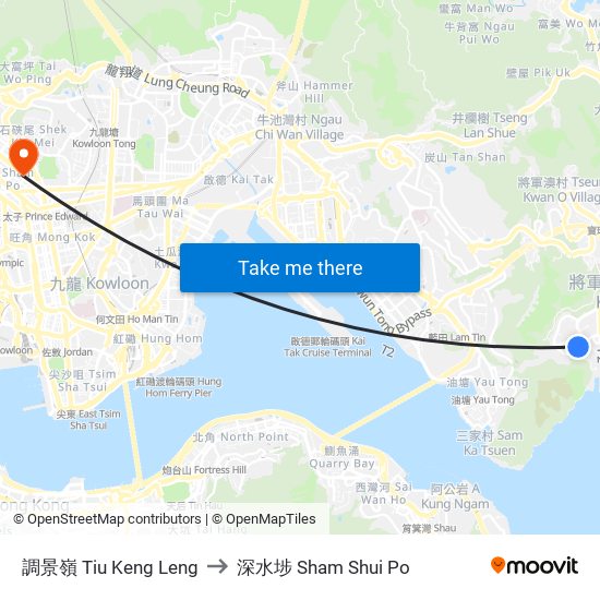 調景嶺 Tiu Keng Leng to 深水埗 Sham Shui Po map