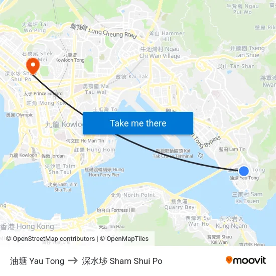 油塘 Yau Tong to 深水埗 Sham Shui Po map
