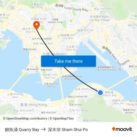 鰂魚涌 Quarry Bay to 深水埗 Sham Shui Po map
