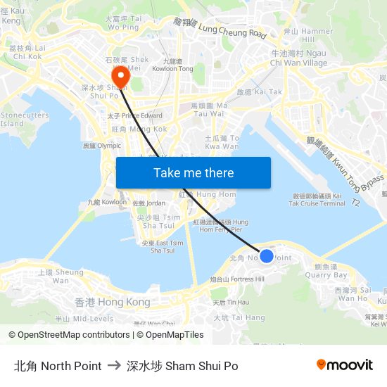 北角 North Point to 深水埗 Sham Shui Po map