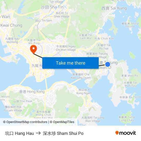 坑口 Hang Hau to 深水埗 Sham Shui Po map