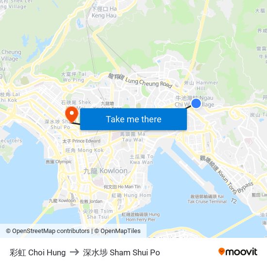 彩虹 Choi Hung to 深水埗 Sham Shui Po map