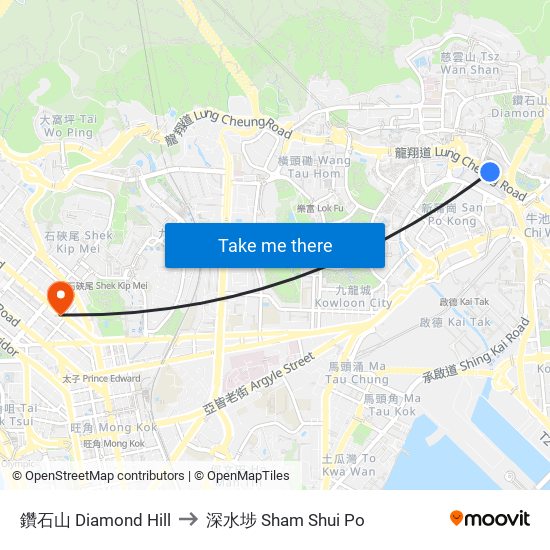 鑽石山 Diamond Hill to 深水埗 Sham Shui Po map