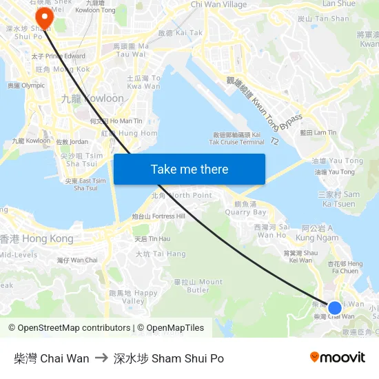 柴灣 Chai Wan to 深水埗 Sham Shui Po map