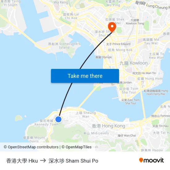 香港大學 Hku to 深水埗 Sham Shui Po map