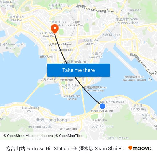 炮台山站 Fortress Hill Station to 深水埗 Sham Shui Po map