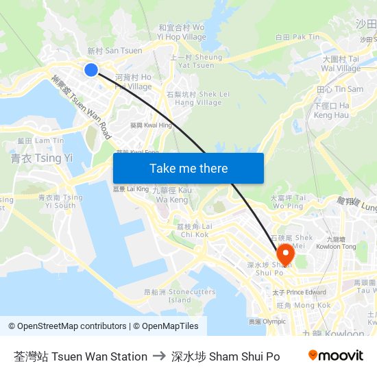 荃灣站 Tsuen Wan Station to 深水埗 Sham Shui Po map