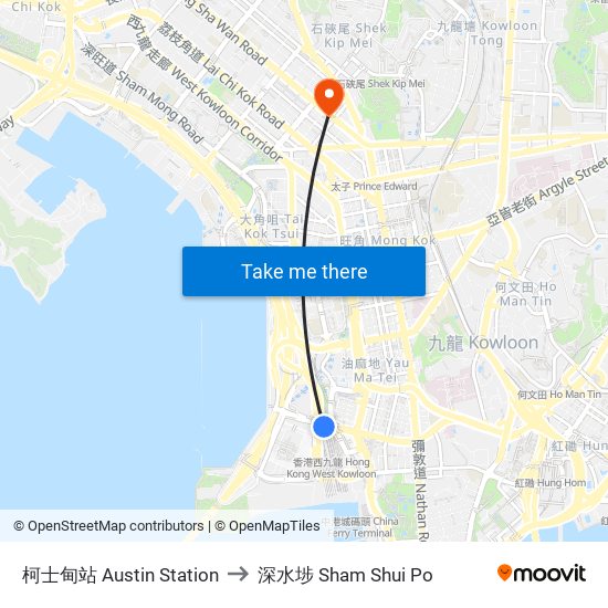 柯士甸站 Austin Station to 深水埗 Sham Shui Po map