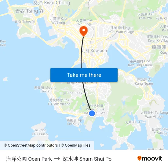 海洋公園 Ocen Park to 深水埗 Sham Shui Po map