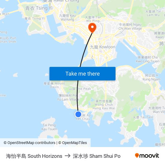 海怡半島 South Horizons to 深水埗 Sham Shui Po map