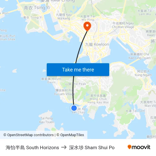 海怡半島 South Horizons to 深水埗 Sham Shui Po map