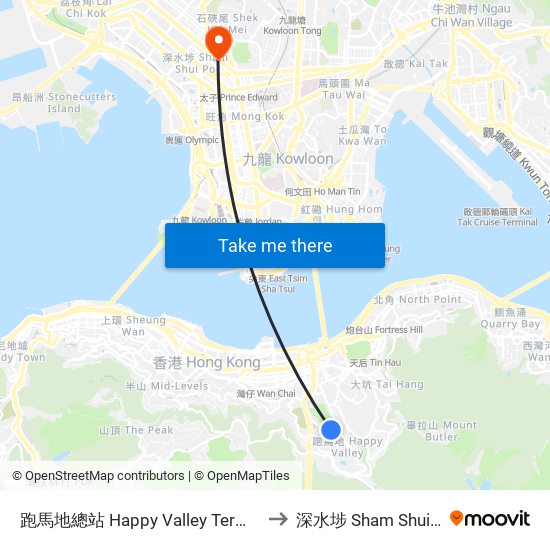 跑馬地總站 Happy Valley Terminus to 深水埗 Sham Shui Po map