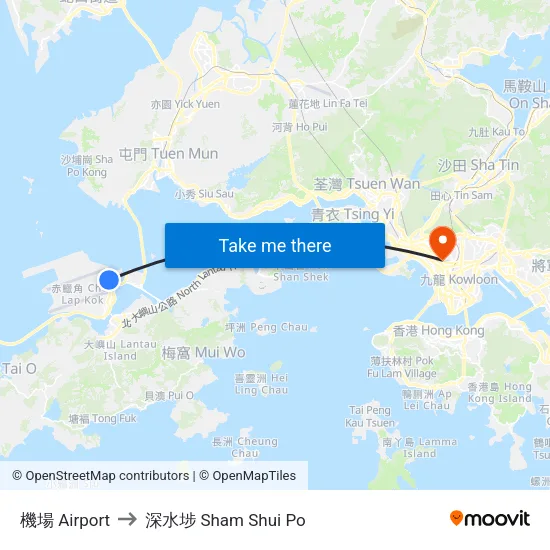 機場 Airport to 深水埗 Sham Shui Po map