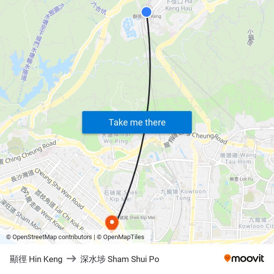 顯徑 Hin Keng to 深水埗 Sham Shui Po map