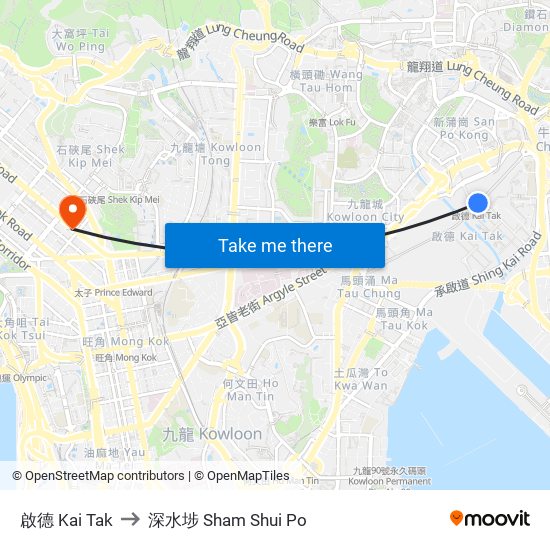 啟德 Kai Tak to 深水埗 Sham Shui Po map