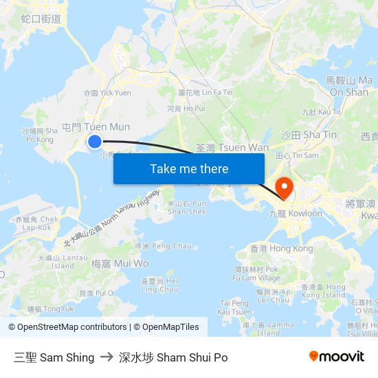 三聖 Sam Shing to 深水埗 Sham Shui Po map