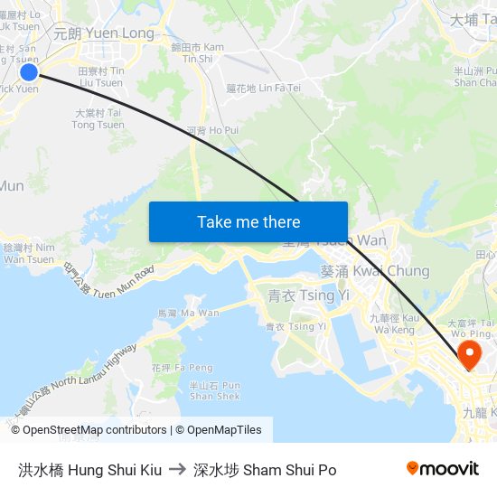 洪水橋 Hung Shui Kiu to 深水埗 Sham Shui Po map