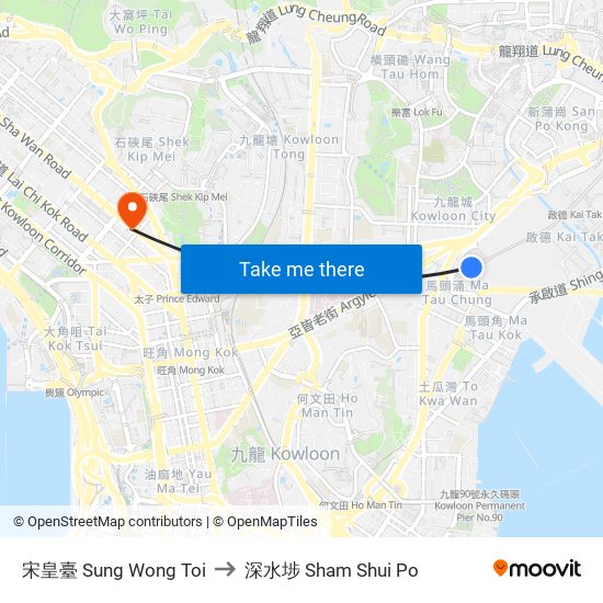 宋皇臺 Sung Wong Toi to 深水埗 Sham Shui Po map