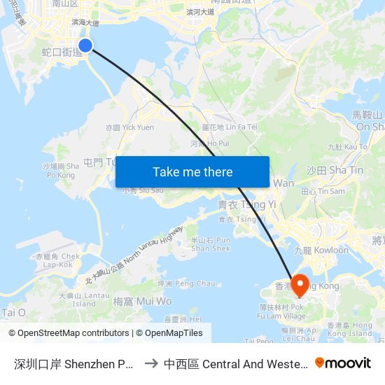 深圳口岸 Shenzhen Port to 中西區 Central And Western map