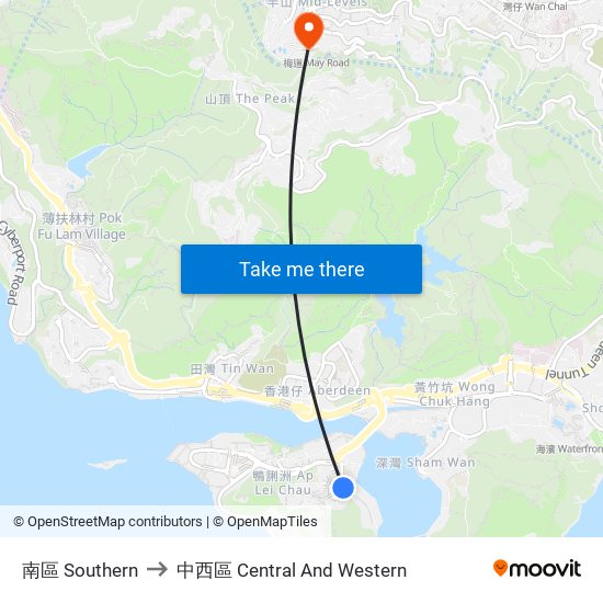 南區 Southern to 中西區 Central And Western map