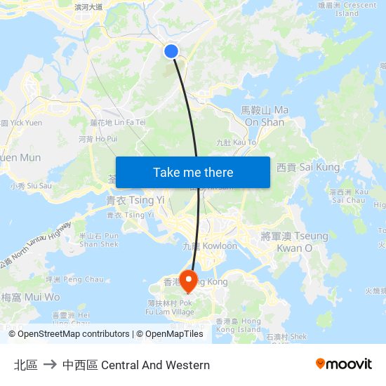北區 to 中西區 Central And Western map