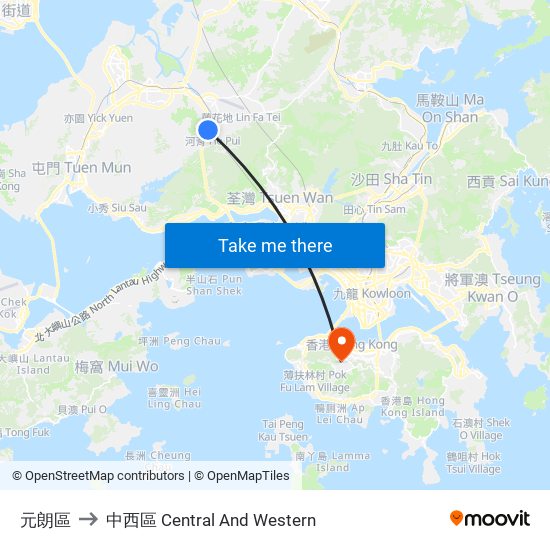 元朗區 to 中西區 Central And Western map