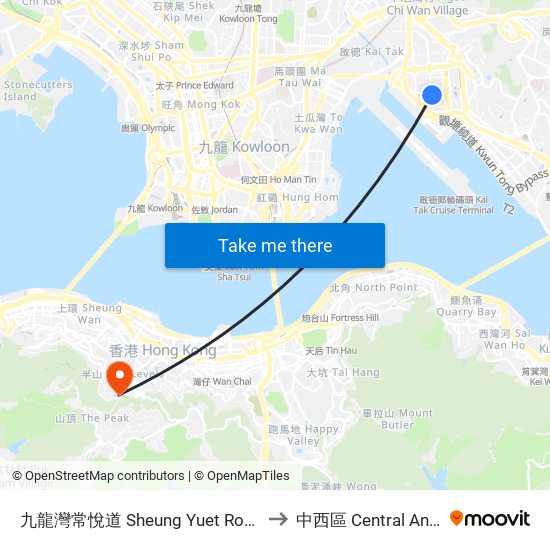 九龍灣常悅道 Sheung Yuet Road Kowloon Bay to 中西區 Central And Western map