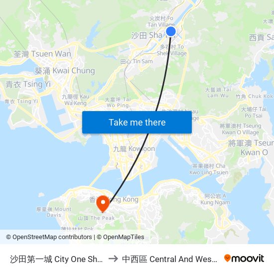 沙田第一城 City One Shatin to 中西區 Central And Western map