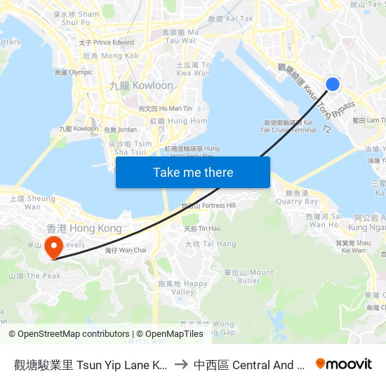 觀塘駿業里 Tsun Yip Lane Kwun Tong to 中西區 Central And Western map