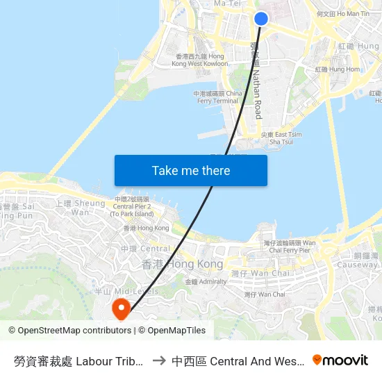 勞資審裁處 Labour Tribunal to 中西區 Central And Western map