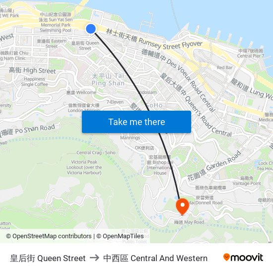 皇后街 Queen Street to 中西區 Central And Western map