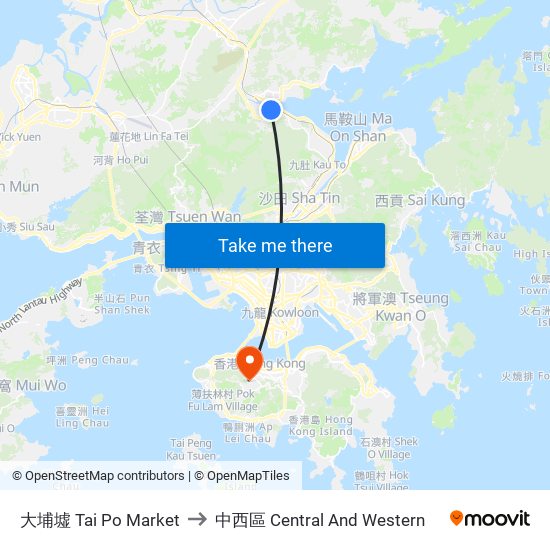 大埔墟 Tai Po Market to 中西區 Central And Western map