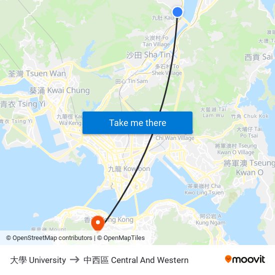 大學 University to 中西區 Central And Western map