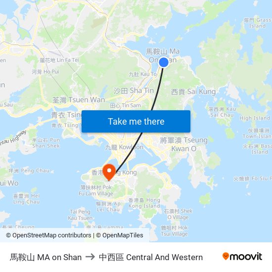 馬鞍山 MA on Shan to 中西區 Central And Western map