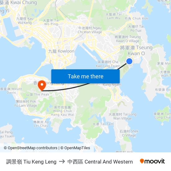 調景嶺 Tiu Keng Leng to 中西區 Central And Western map