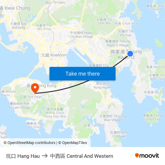 坑口 Hang Hau to 中西區 Central And Western map