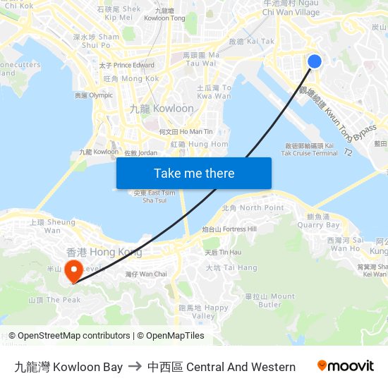 九龍灣 Kowloon Bay to 中西區 Central And Western map