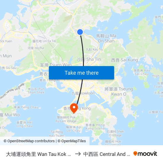 大埔運頭角里 Wan Tau Kok Lane Tai Po to 中西區 Central And Western map