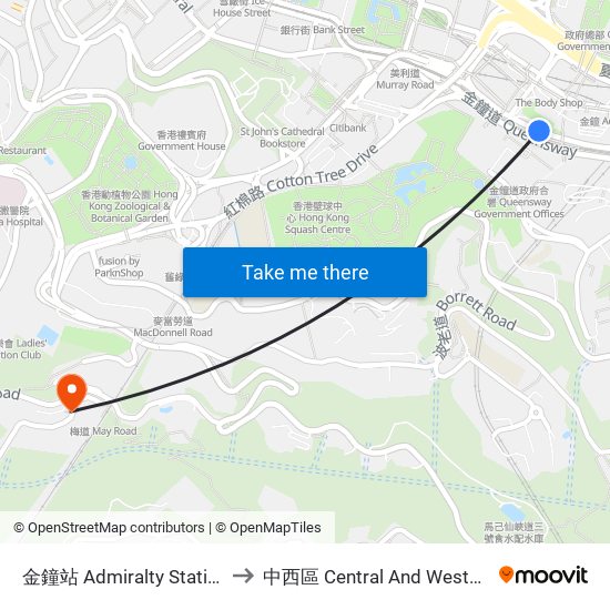 金鐘站 Admiralty Station to 中西區 Central And Western map