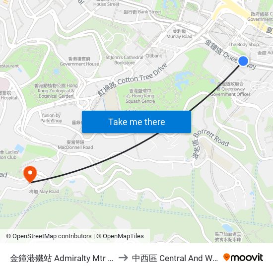 金鐘港鐵站 Admiralty Mtr Station to 中西區 Central And Western map