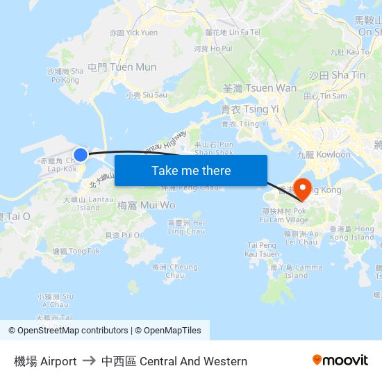 機場 Airport to 中西區 Central And Western map