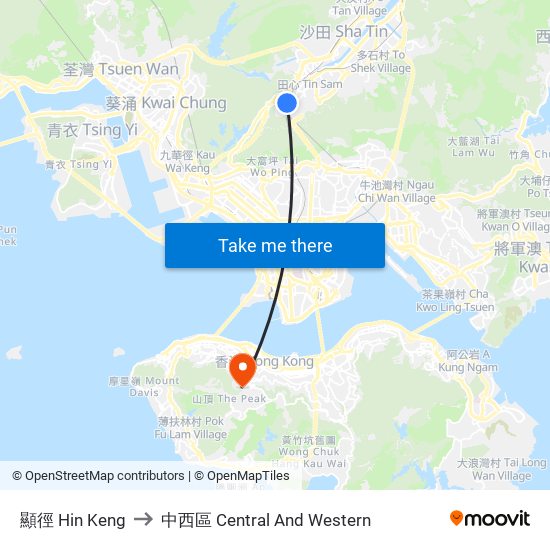 顯徑 Hin Keng to 中西區 Central And Western map