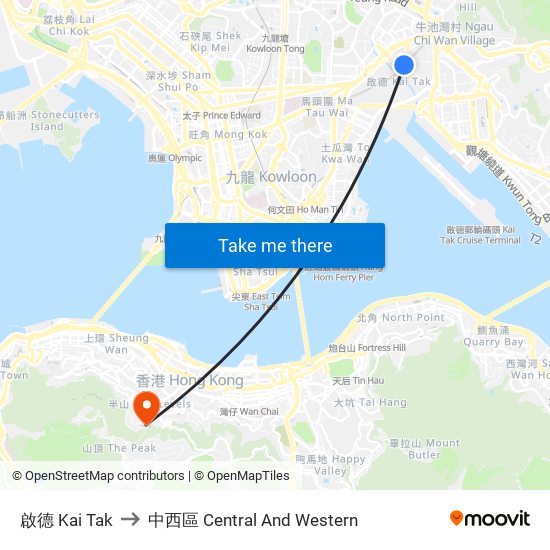 啟德 Kai Tak to 中西區 Central And Western map