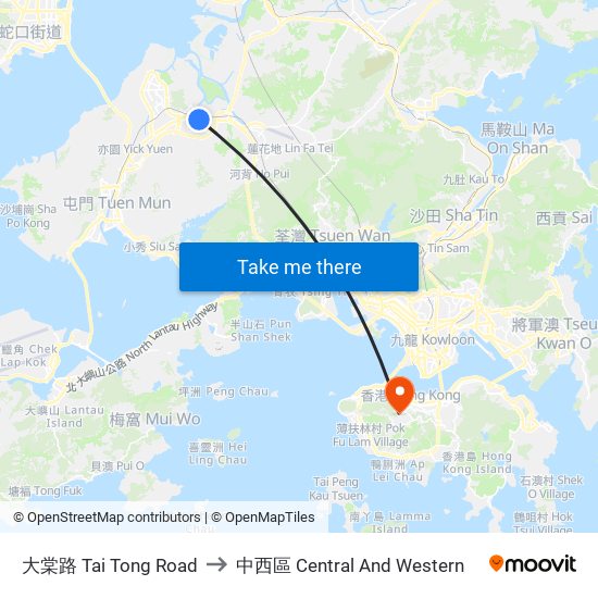 大棠路 Tai Tong Road to 中西區 Central And Western map