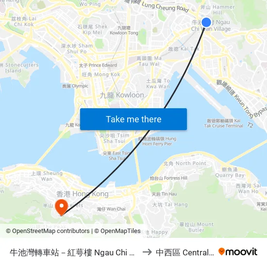 牛池灣轉車站－紅萼樓 Ngau Chi Wan Bbi - Hung Ngok House to 中西區 Central And Western map
