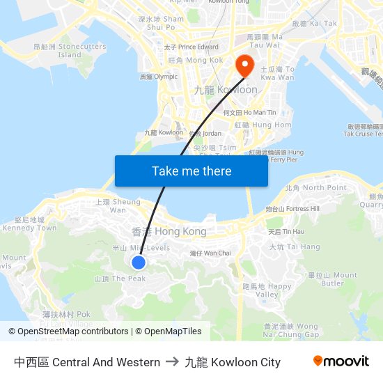 中西區 Central And Western to 九龍 Kowloon City map