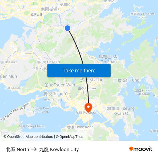 北區 North to 九龍 Kowloon City map