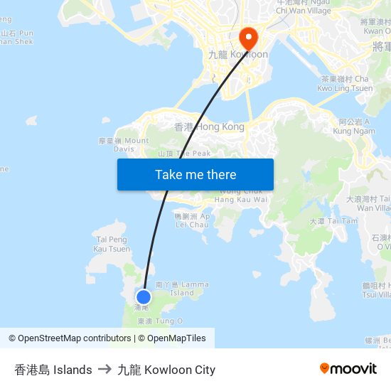香港島 Islands to 九龍 Kowloon City map