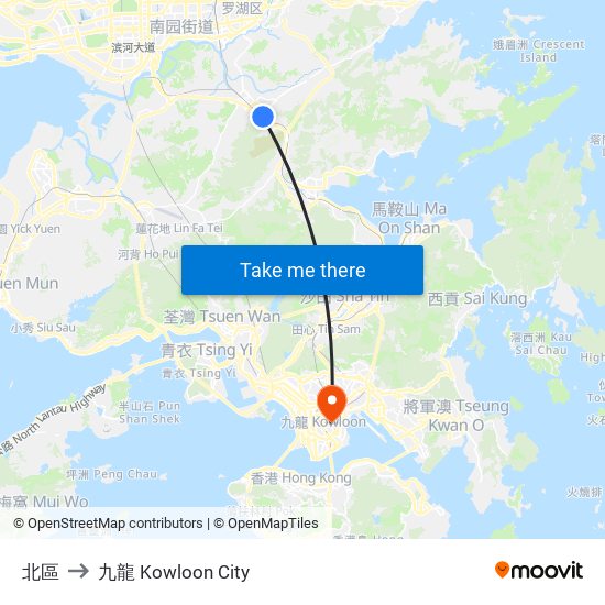 北區 to 九龍 Kowloon City map